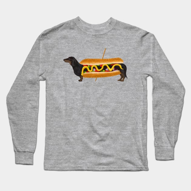 Funny Dachshund Hot Dog Long Sleeve T-Shirt by TWOintoA